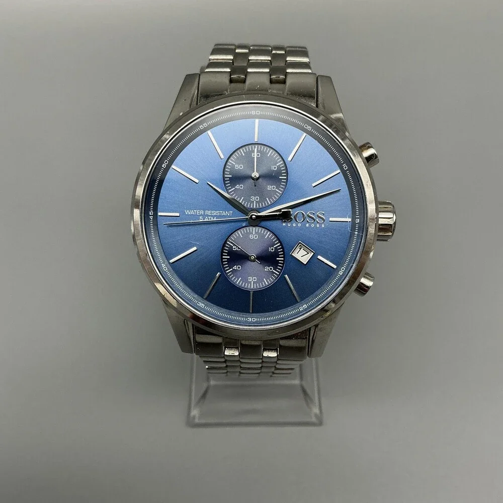 Hugo Boss Jet Mens Watch 41mm Blue Chronograph Date Stainless New Battery 7.25